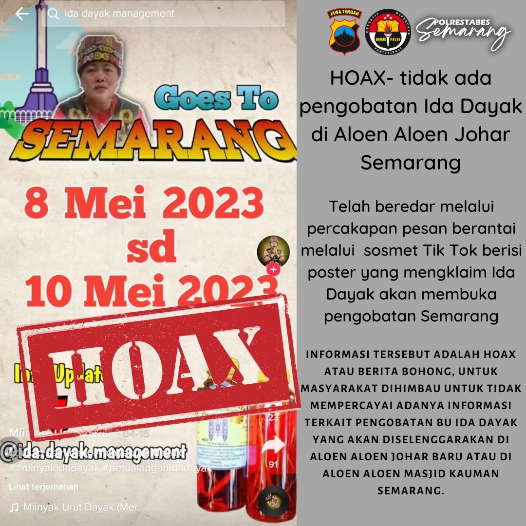 HOAX !!! Ida Dayak : Tidak Ada Pengobatan di Aloen Aloen Johar Semarang