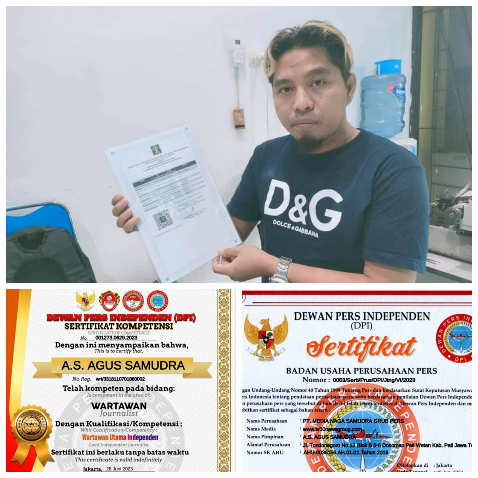 Sesuai UU Jurnalistik, Ketua DPI Berikan SKW dan SBU ke Dirut PT. MNS Grub Pers