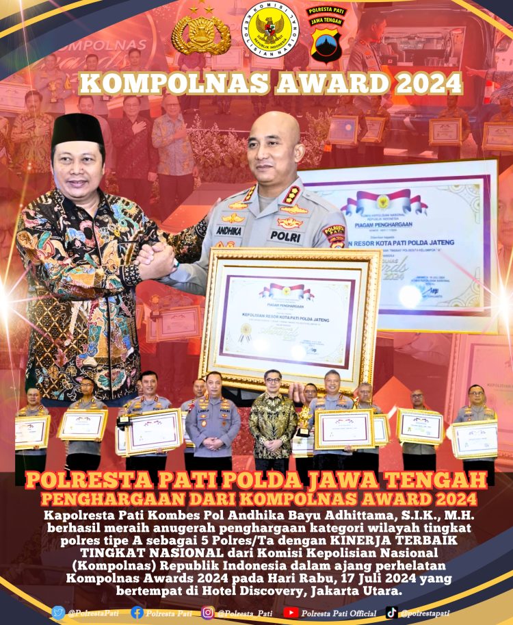 Polresta Pati Terbaik, Kini Penghargaan Kompolnas Award 2024 di Raih