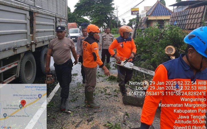 Pohon Tumbang, Polsek Margorejo Evakuasi di Lapangan
